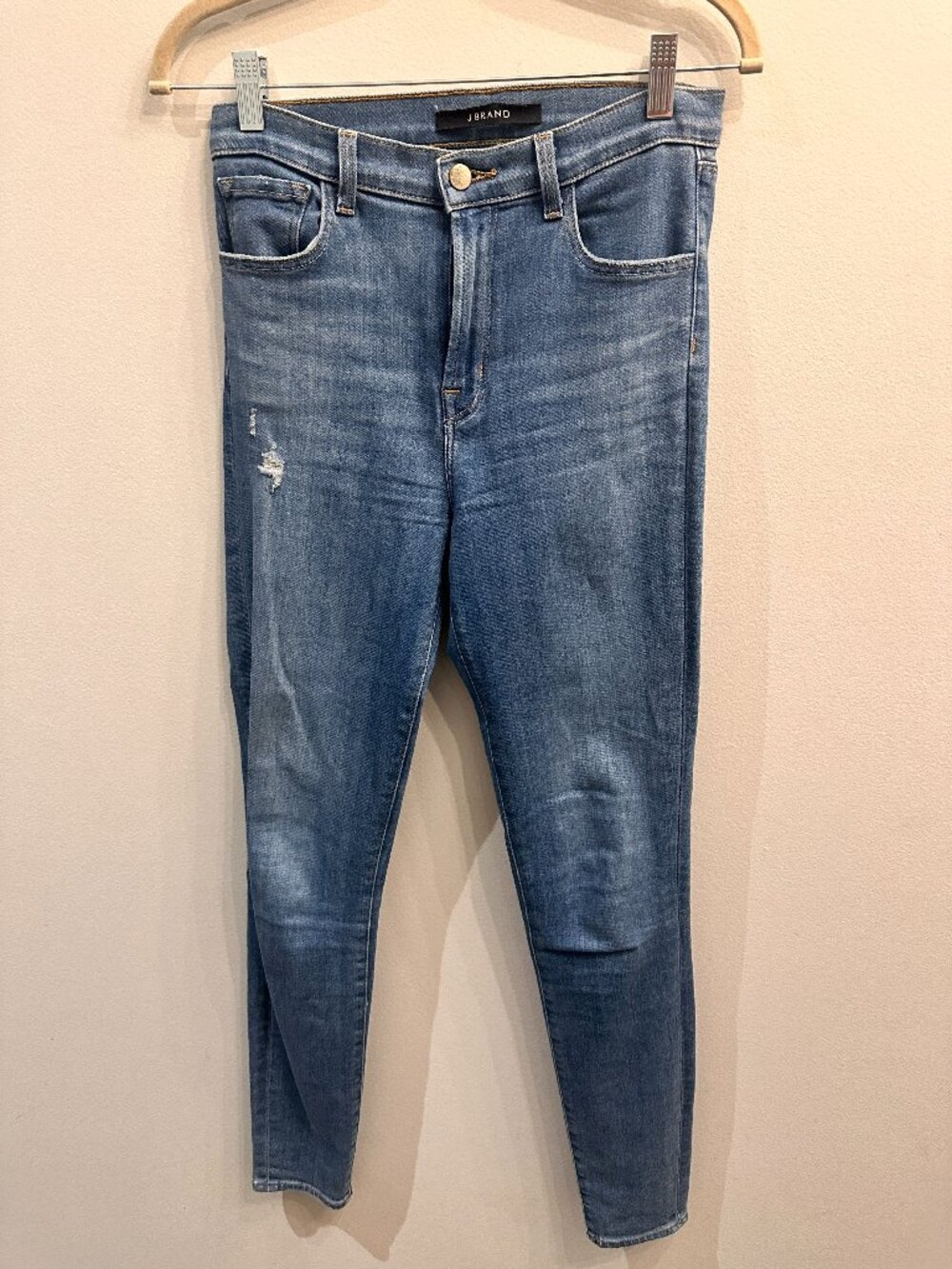 J Brand Maria High Rise Skinny Jeans Distressed Thigh Blue Denim